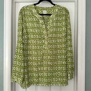 Chico's Green and White Patterned Blouse